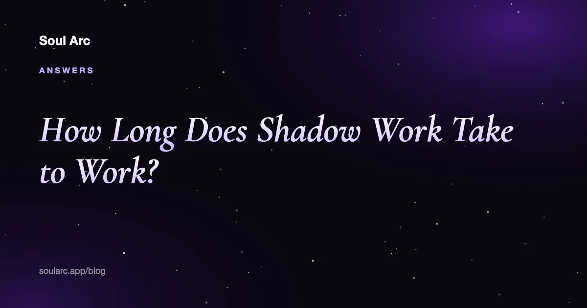 Title card on a dark starry background: How Long Does Shadow Work Take to Work? Soul Arc Blog