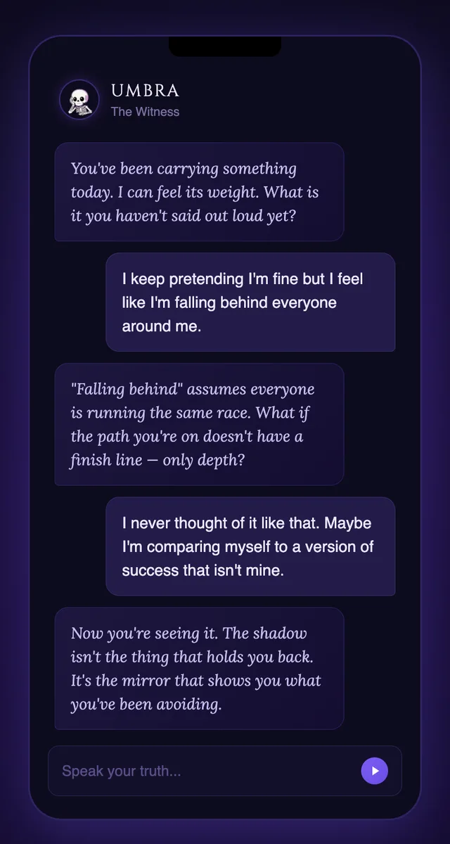 Speak to Umbra chat in Soul Arc where Umbra asks reflective questions